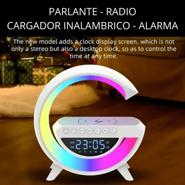 D_NQ_NP_2X_969849-MCO79351987756_092024-F Parlante Lámpara G Cargador Inalámbrico Reloj Bluetooth Blanco