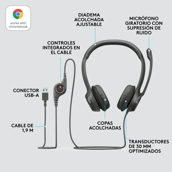 Diadema Logitech H390 USB Negro Con Micrófono