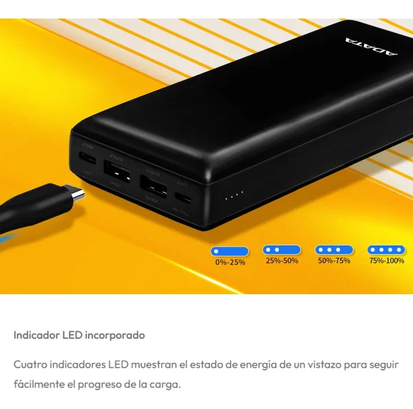 Adata C20, Cargador 20000mah Smart Power Bank Usb-c/a, Negro