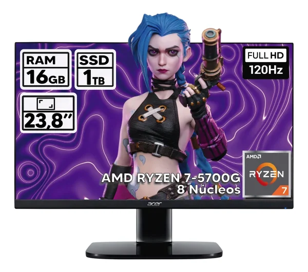 Pc Gamer Rgb Ryzen 7 5700g 16gb Ddr4 1tb Ssd Monitor 24'' - 1 Tb - 16 Gb - Integrada