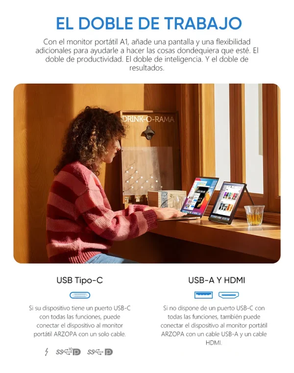 Arzopa Monitor Portátil 15.6'' Fhd 1080p - Monitor Portátil