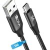 Cable USB a Tipo C 1Hora Cab262 1M 3A Nylon Reforzado Cable Carga Rapida Color Negro para iPhone, Samsung, POCO, Xiaomi, Redmi