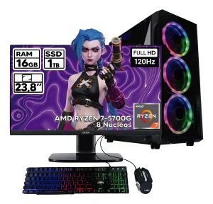 Pc Gamer Rgb Ryzen 7 5700g 16gb Ddr4 1tb Ssd Monitor 24'' - 1 Tb - 16 Gb - Integrada