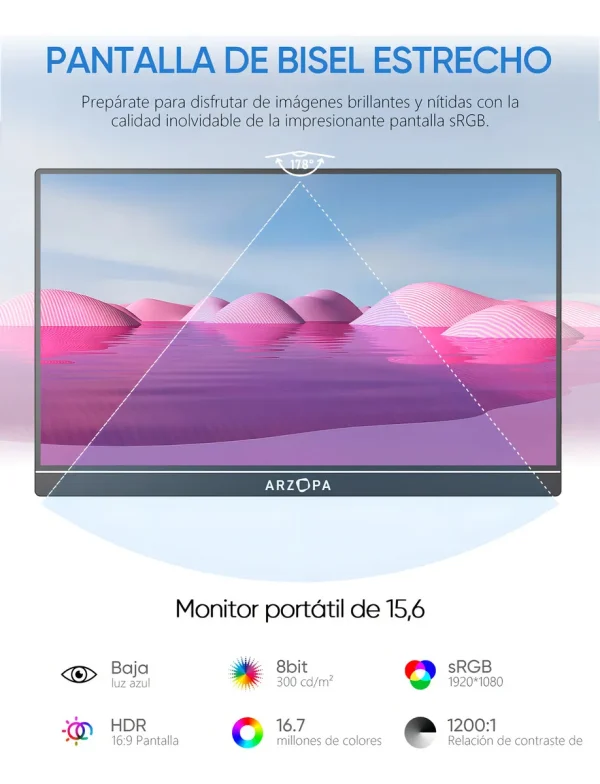 Arzopa Monitor Portátil 15.6'' Fhd 1080p - Monitor Portátil